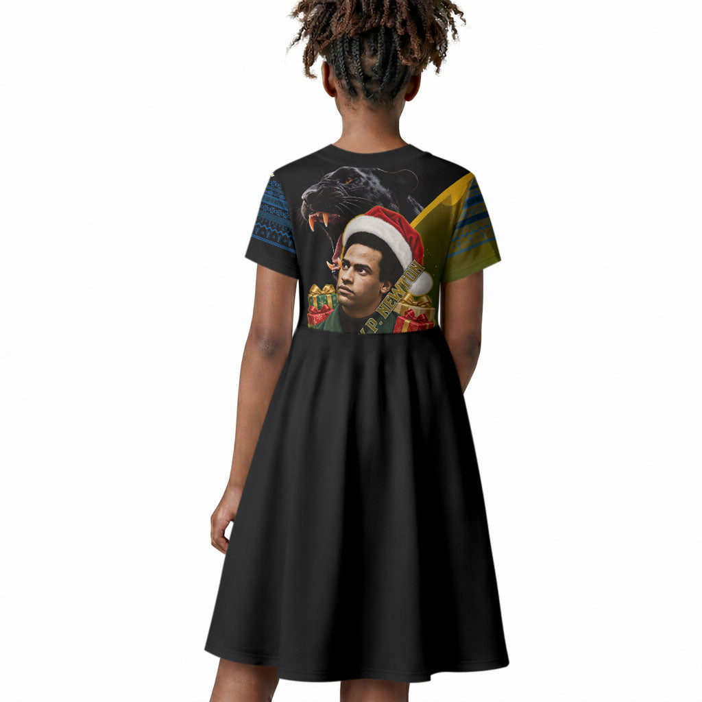 Huey P. Newton Black Panther Christmas Kid Short Sleeve Dress Black History Civil Rights Festive Holiday Art