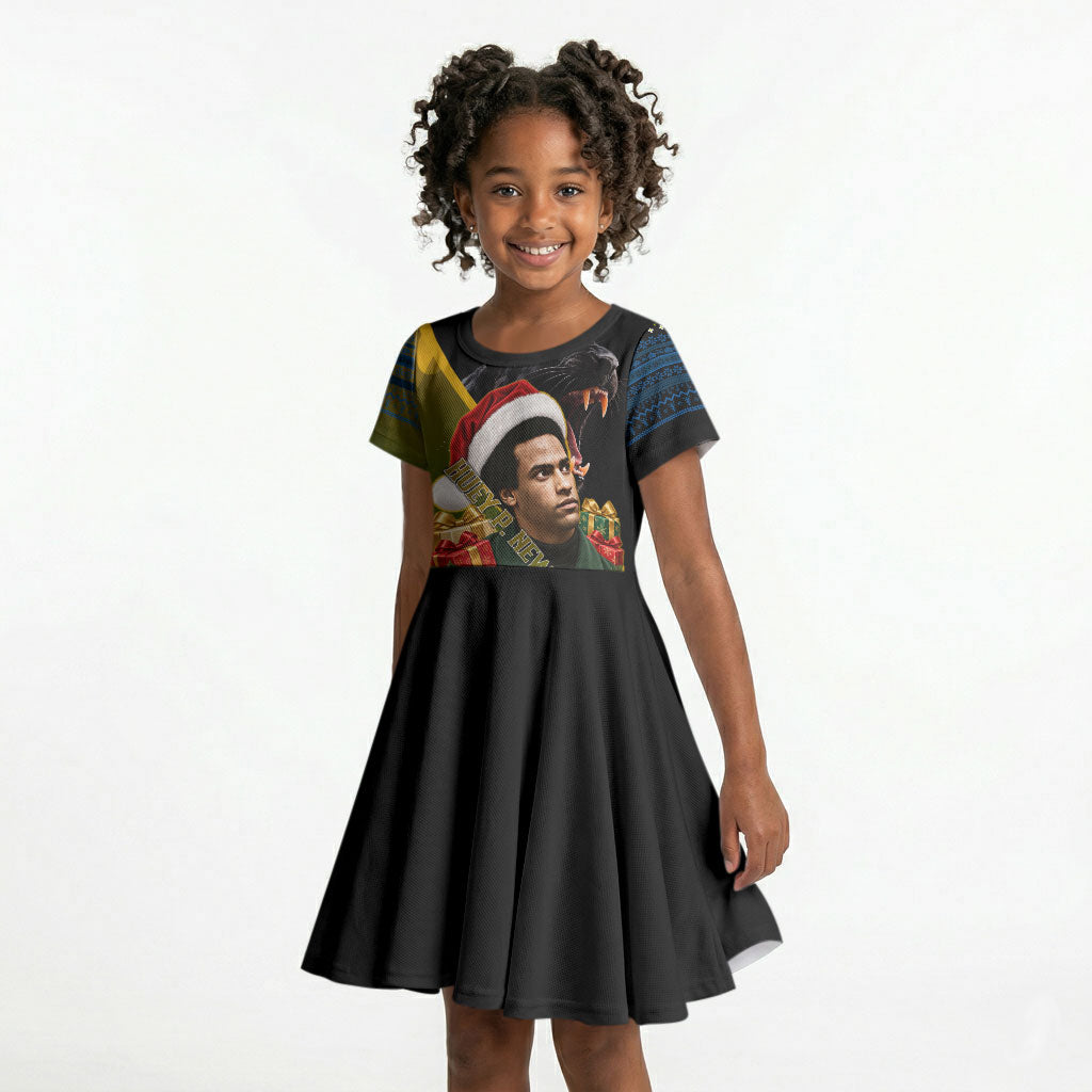 Huey P. Newton Black Panther Christmas Kid Short Sleeve Dress Black History Civil Rights Festive Holiday Art