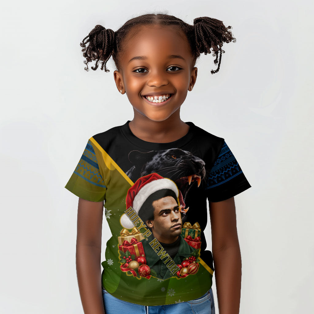 Huey P. Newton Black Panther Christmas Kid T shirt Black History Civil Rights Festive Holiday Art