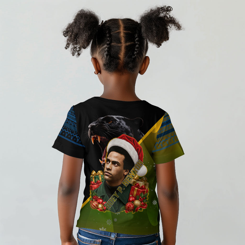 Huey P. Newton Black Panther Christmas Kid T shirt Black History Civil Rights Festive Holiday Art