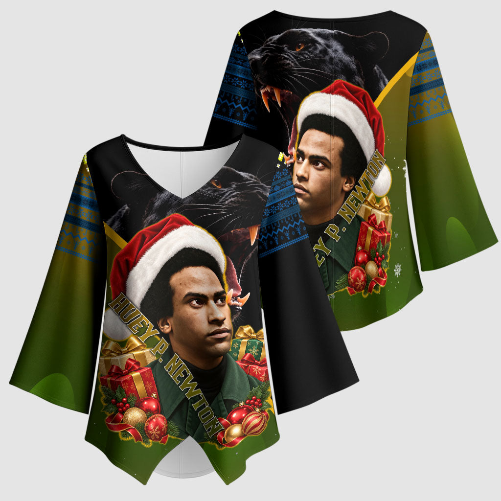 Huey P. Newton Black Panther Christmas Kimono Sleeve Blouse Black History Civil Rights Festive Holiday Art