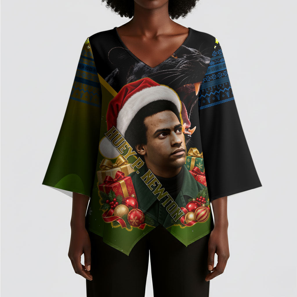 Huey P. Newton Black Panther Christmas Kimono Sleeve Blouse Black History Civil Rights Festive Holiday Art