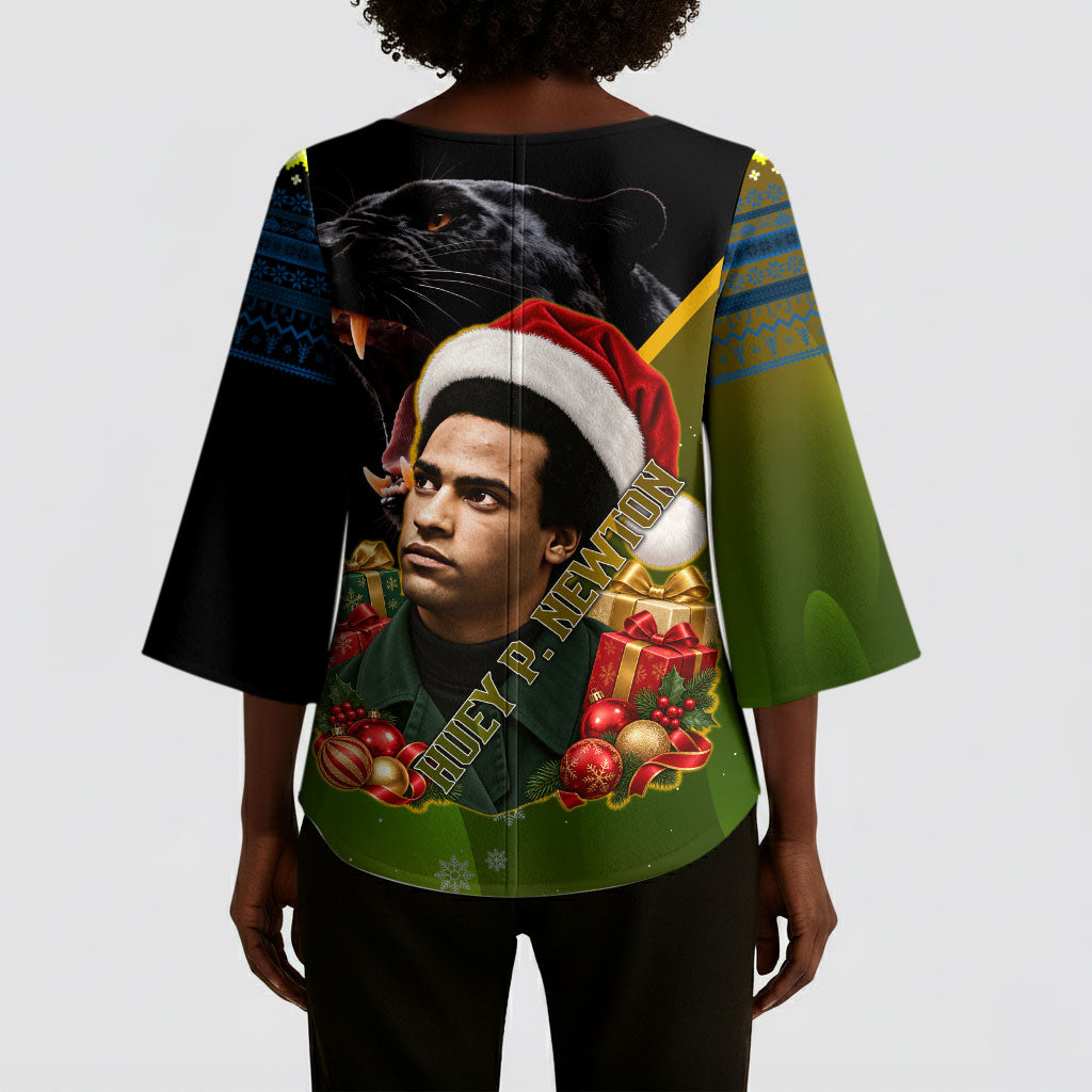 Huey P. Newton Black Panther Christmas Kimono Sleeve Blouse Black History Civil Rights Festive Holiday Art