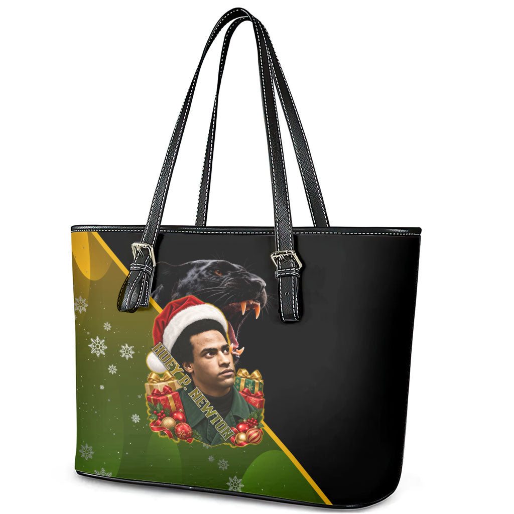 Huey P. Newton Black Panther Christmas Leather Tote Bag Black History Civil Rights Festive Holiday Art