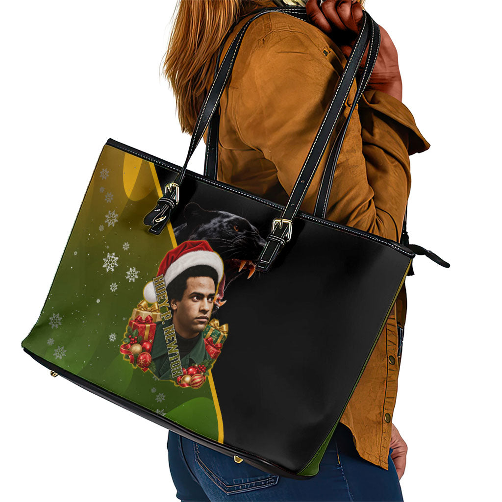 Huey P. Newton Black Panther Christmas Leather Tote Bag Black History Civil Rights Festive Holiday Art
