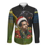Huey P. Newton Black Panther Christmas Long Sleeve Button Shirt Black History Civil Rights Festive Holiday Art
