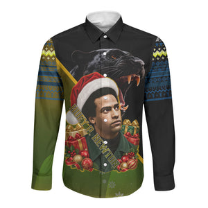 Huey P. Newton Black Panther Christmas Long Sleeve Button Shirt Black History Civil Rights Festive Holiday Art