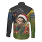 Huey P. Newton Black Panther Christmas Long Sleeve Button Shirt Black History Civil Rights Festive Holiday Art