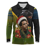 Huey P. Newton Black Panther Christmas Long Sleeve Polo Shirt Black History Civil Rights Festive Holiday Art