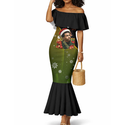 Huey P. Newton Black Panther Christmas Mermaid Dress Black History Civil Rights Festive Holiday Art