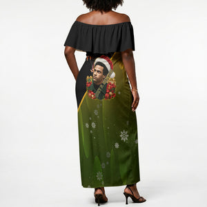 Huey P. Newton Black Panther Christmas Off Shoulder Maxi Dress Black History Civil Rights Festive Holiday Art
