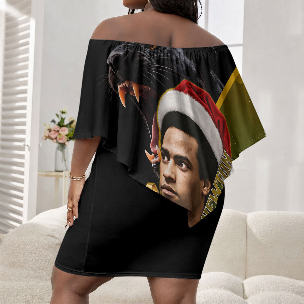 Huey P. Newton Black Panther Christmas Off Shoulder Short Dress Black History Civil Rights Festive Holiday Art