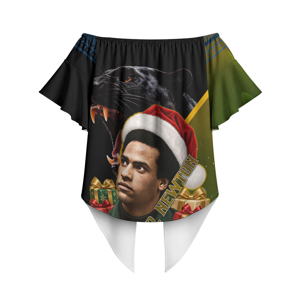 Huey P. Newton Black Panther Christmas Off Shoulder Wrap Waist Top Black History Civil Rights Festive Holiday Art