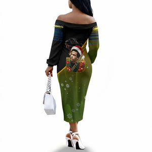 Huey P. Newton Black Panther Christmas Off The Shoulder Long Sleeve Dress Black History Civil Rights Festive Holiday Art