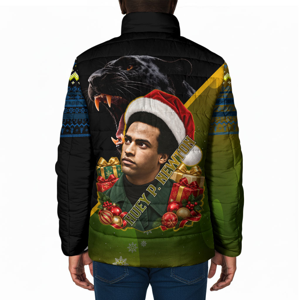 Huey P. Newton Black Panther Christmas Padded Jacket Black History Civil Rights Festive Holiday Art