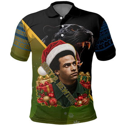 Huey P. Newton Black Panther Christmas Polo Shirt Black History Civil Rights Festive Holiday Art