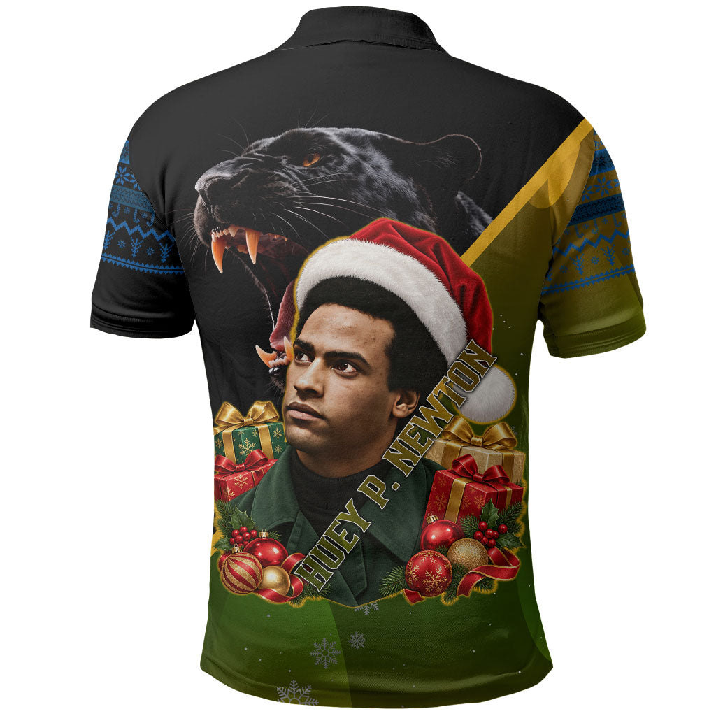 Huey P. Newton Black Panther Christmas Polo Shirt Black History Civil Rights Festive Holiday Art