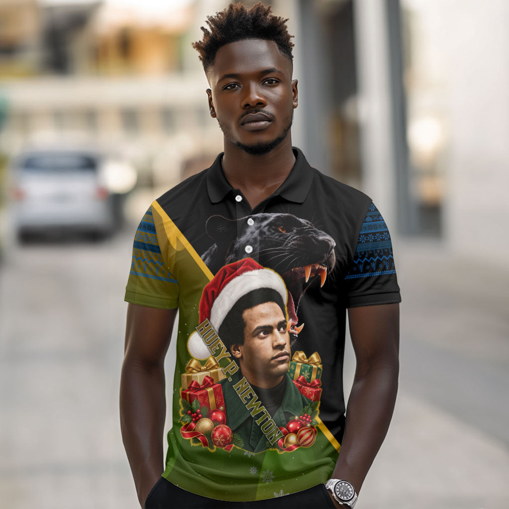 Huey P. Newton Black Panther Christmas Polo Shirt Black History Civil Rights Festive Holiday Art
