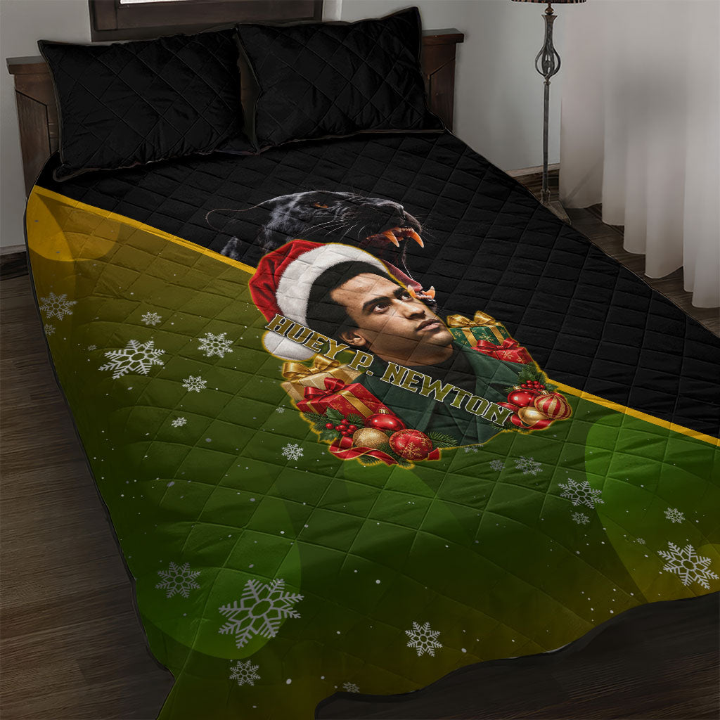 Huey P. Newton Black Panther Christmas Quilt Bed Set Black History Civil Rights Festive Holiday Art
