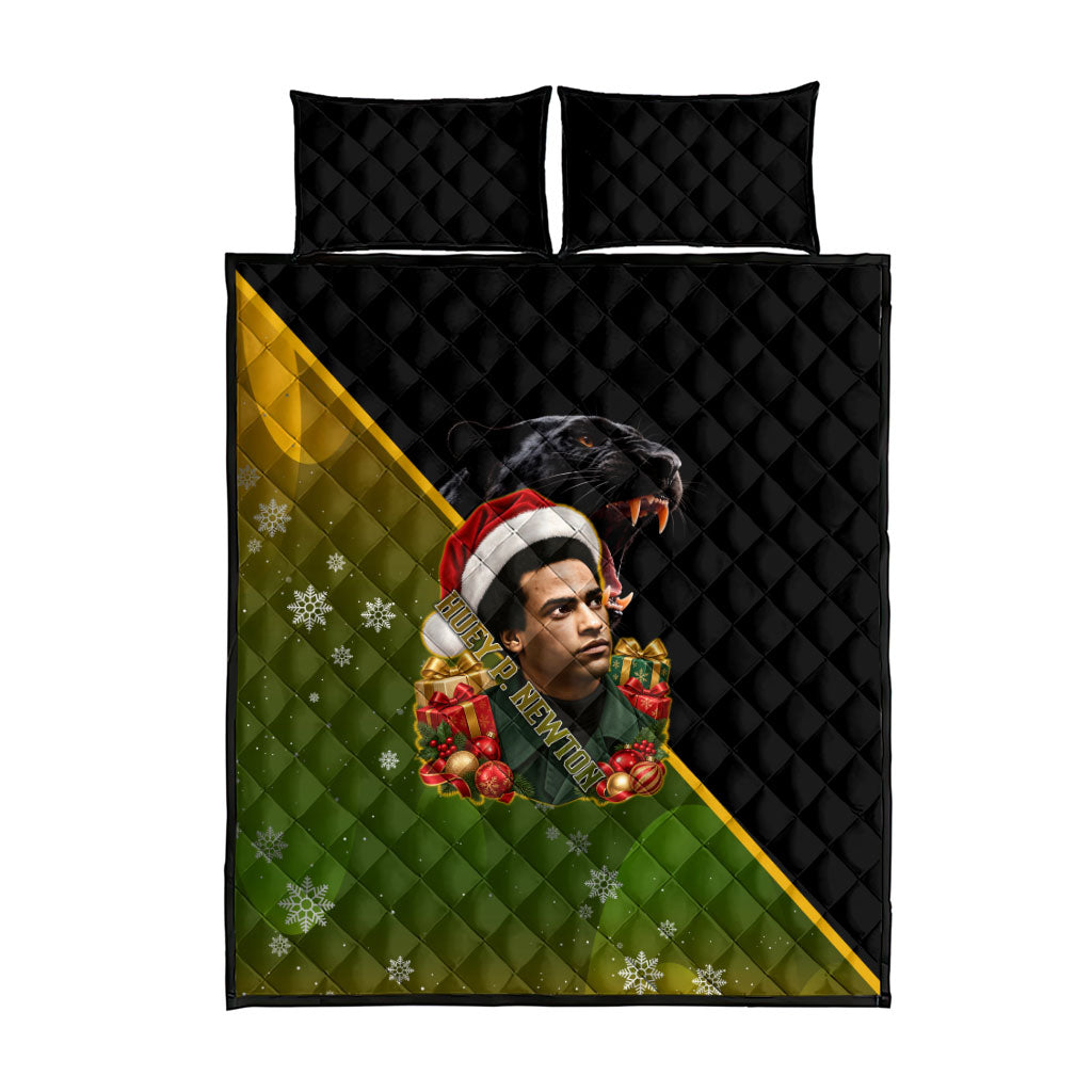 Huey P. Newton Black Panther Christmas Quilt Bed Set Black History Civil Rights Festive Holiday Art