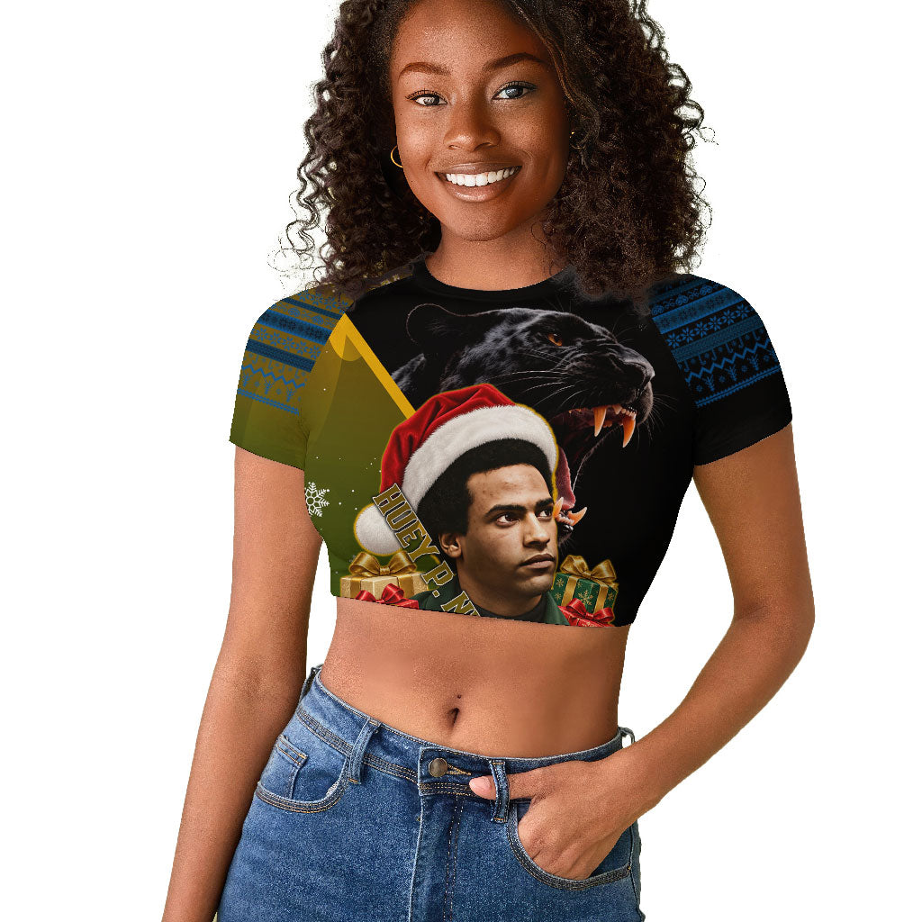 Huey P. Newton Black Panther Christmas Raglan Cropped T shirt Black History Civil Rights Festive Holiday Art