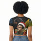 Huey P. Newton Black Panther Christmas Raglan Cropped T shirt Black History Civil Rights Festive Holiday Art