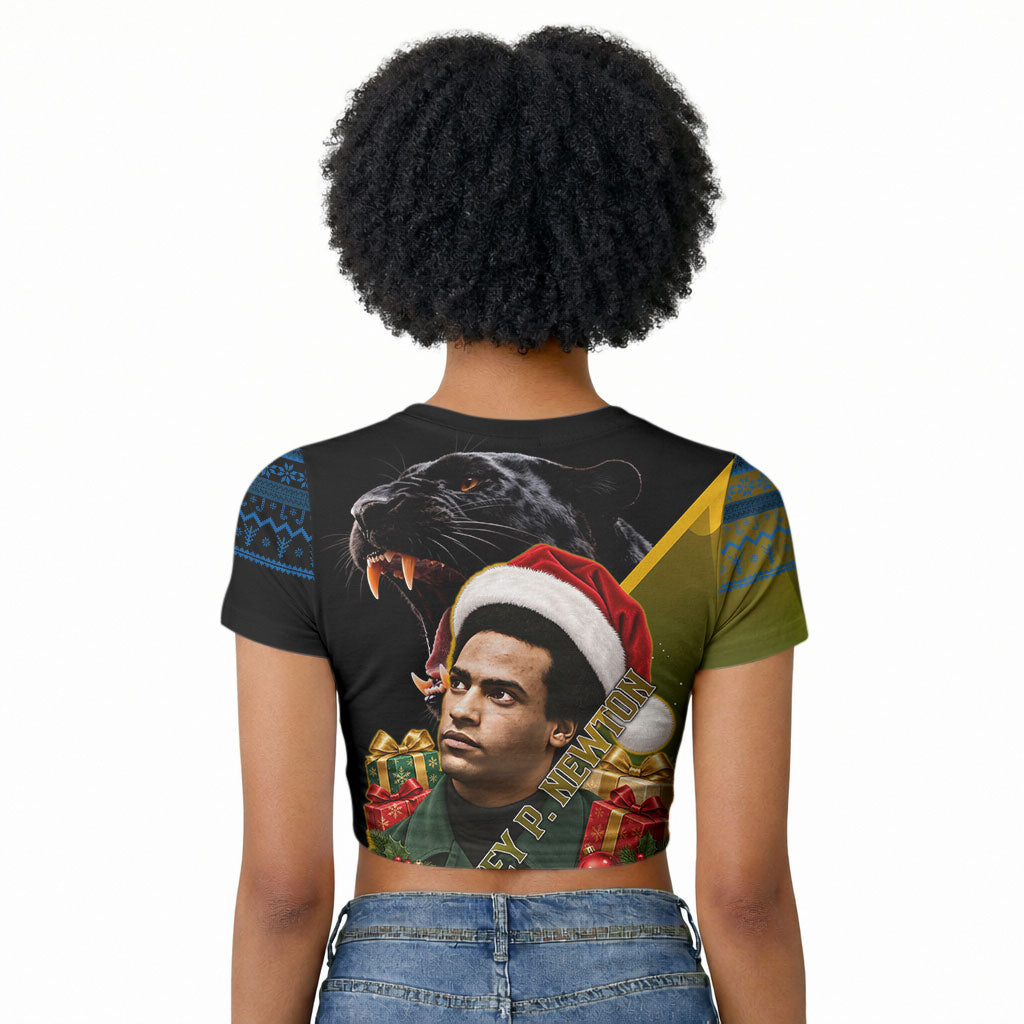 Huey P. Newton Black Panther Christmas Raglan Cropped T shirt Black History Civil Rights Festive Holiday Art