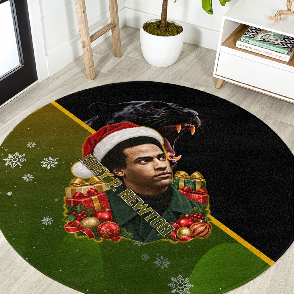 Huey P. Newton Black Panther Christmas Round Carpet Black History Civil Rights Festive Holiday Art