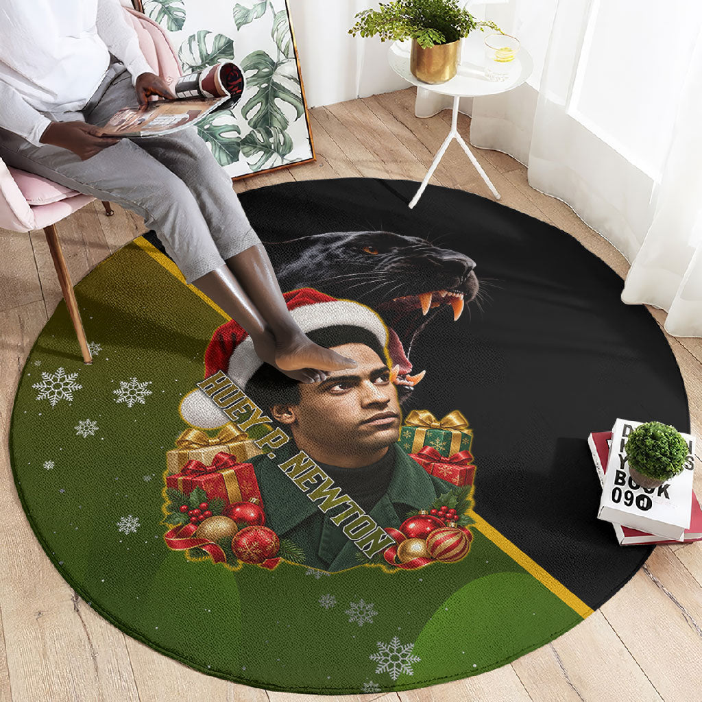 Huey P. Newton Black Panther Christmas Round Carpet Black History Civil Rights Festive Holiday Art