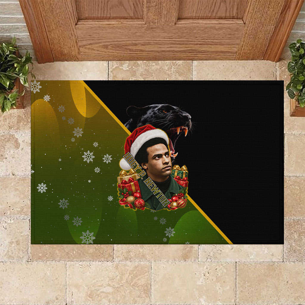 Huey P. Newton Black Panther Christmas Rubber Doormat Black History Civil Rights Festive Holiday Art