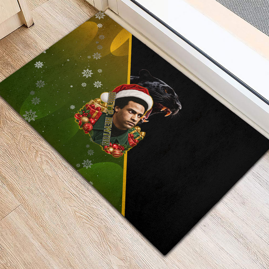 Huey P. Newton Black Panther Christmas Rubber Doormat Black History Civil Rights Festive Holiday Art