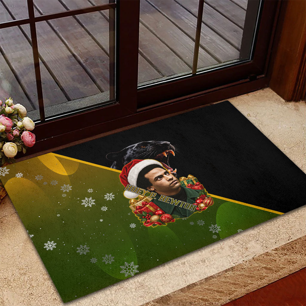 Huey P. Newton Black Panther Christmas Rubber Doormat Black History Civil Rights Festive Holiday Art