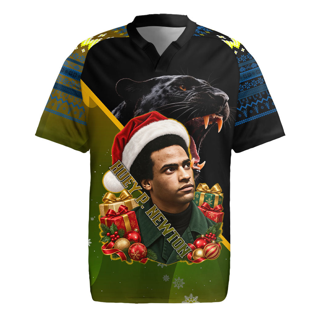 Huey P. Newton Black Panther Christmas Rugby Jersey Black History Civil Rights Festive Holiday Art