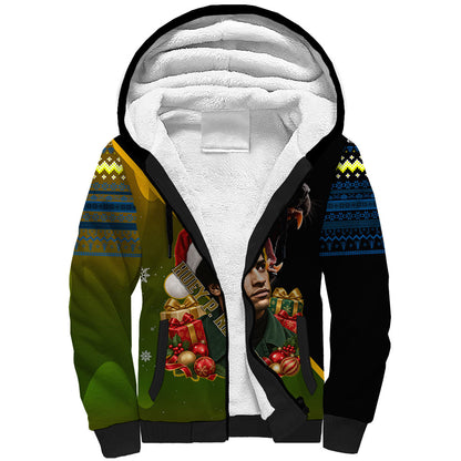 Huey P. Newton Black Panther Christmas Sherpa Hoodie Black History Civil Rights Festive Holiday Art