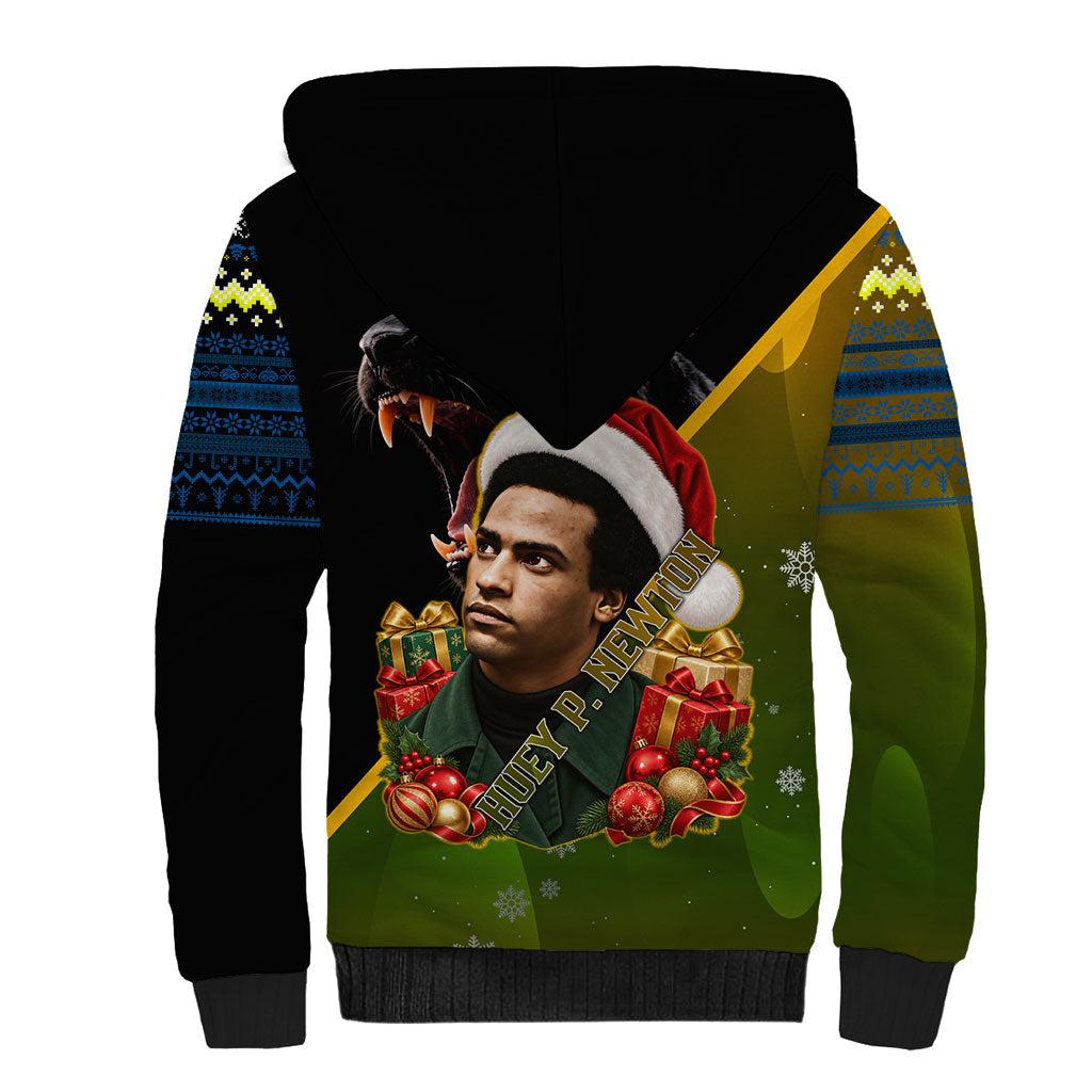 Huey P. Newton Black Panther Christmas Sherpa Hoodie Black History Civil Rights Festive Holiday Art
