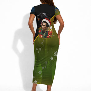 Huey P. Newton Black Panther Christmas Short Sleeve Bodycon Dress Black History Civil Rights Festive Holiday Art