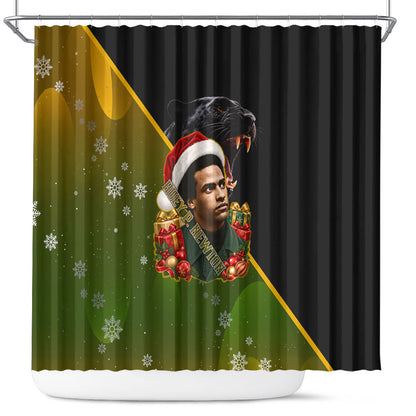 Huey P. Newton Black Panther Christmas Shower Curtain Black History Civil Rights Festive Holiday Art