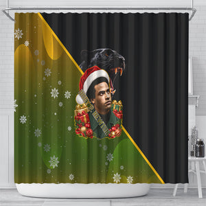Huey P. Newton Black Panther Christmas Shower Curtain Black History Civil Rights Festive Holiday Art