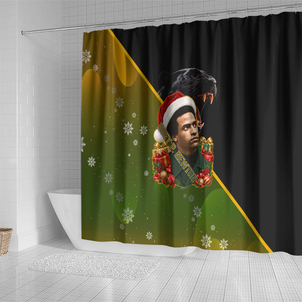 Huey P. Newton Black Panther Christmas Shower Curtain Black History Civil Rights Festive Holiday Art