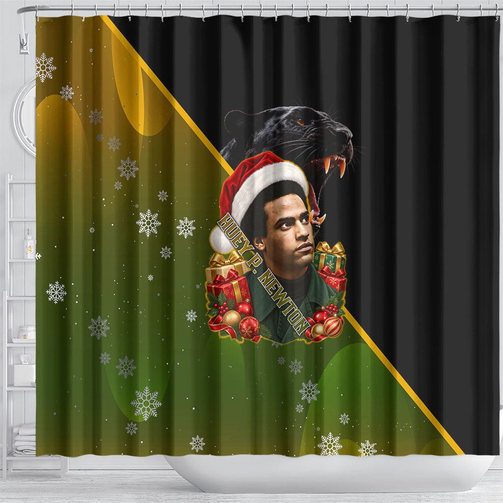 Huey P. Newton Black Panther Christmas Shower Curtain Black History Civil Rights Festive Holiday Art