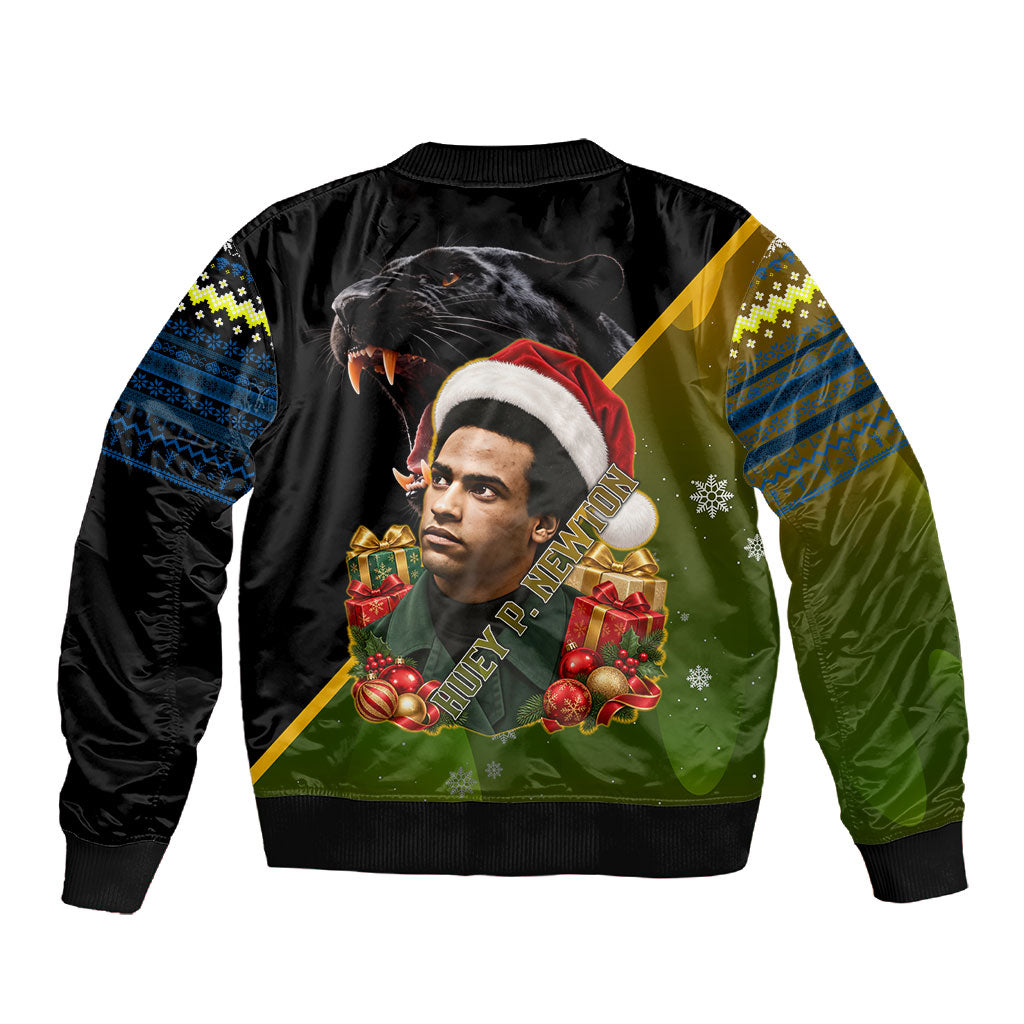 Huey P. Newton Black Panther Christmas Sleeve Zip Bomber Jacket Black History Civil Rights Festive Holiday Art