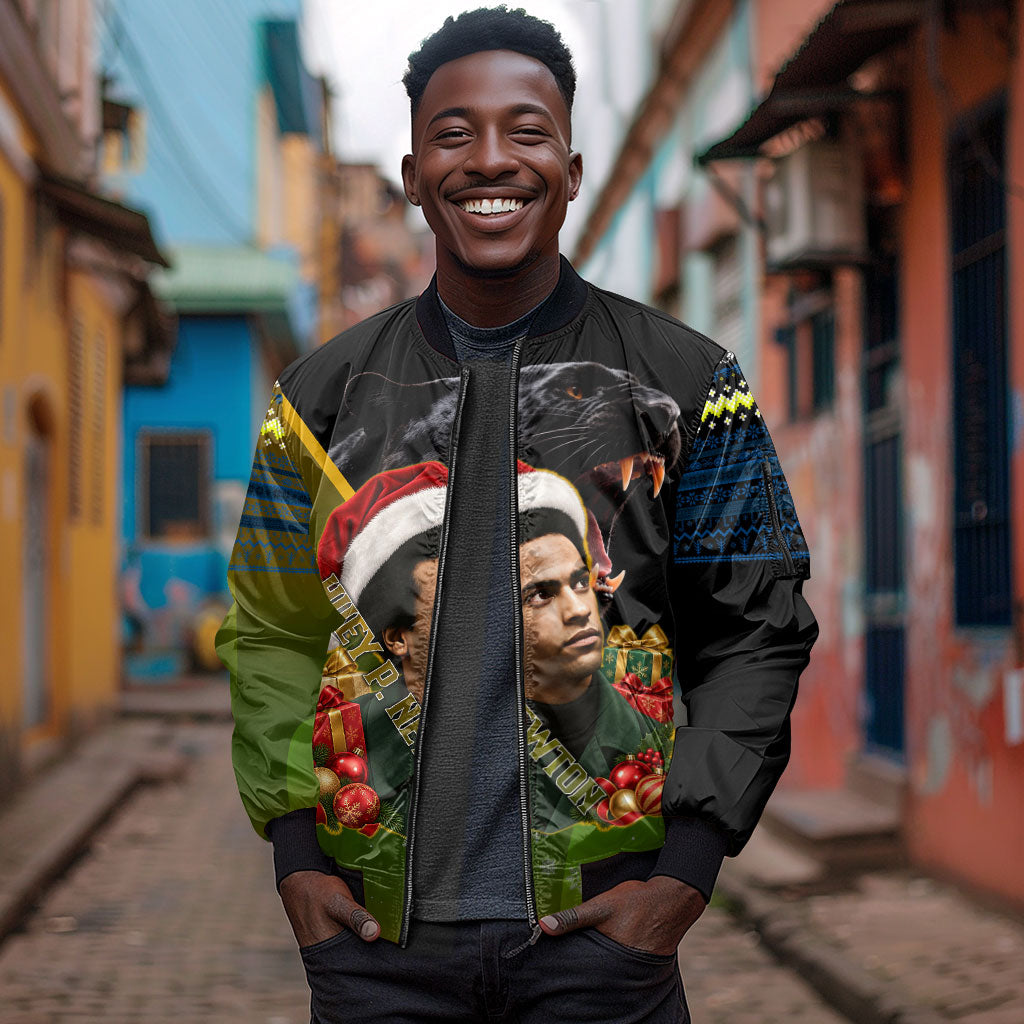 Huey P. Newton Black Panther Christmas Sleeve Zip Bomber Jacket Black History Civil Rights Festive Holiday Art