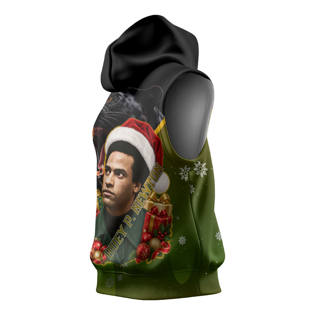Huey P. Newton Black Panther Christmas Sleeveless Hoodie Black History Civil Rights Festive Holiday Art