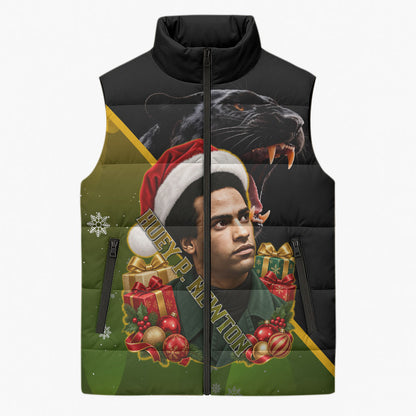 Huey P. Newton Black Panther Christmas Sleeveless Puffer Jacket Black History Civil Rights Festive Holiday Art