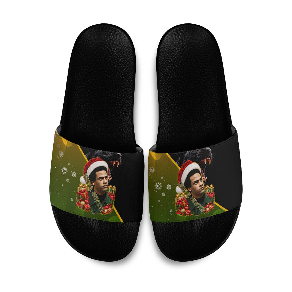 Huey P. Newton Black Panther Christmas Slide Sandals Black History Civil Rights Festive Holiday Art
