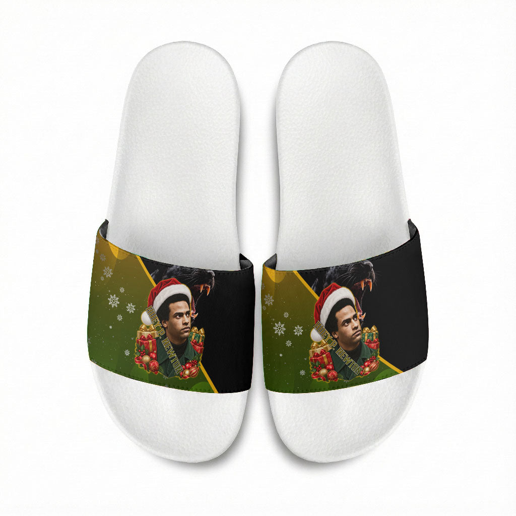Huey P. Newton Black Panther Christmas Slide Sandals Black History Civil Rights Festive Holiday Art
