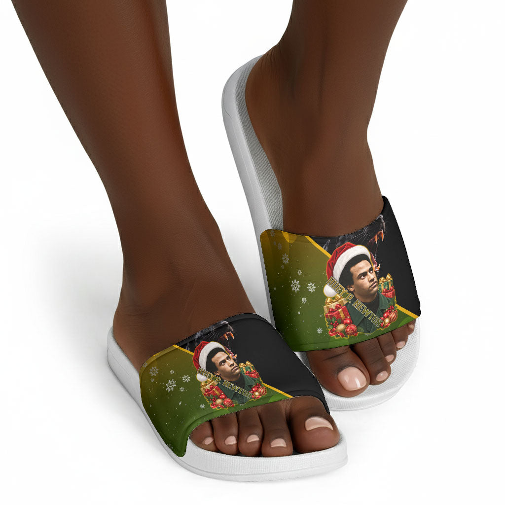 Huey P. Newton Black Panther Christmas Slide Sandals Black History Civil Rights Festive Holiday Art