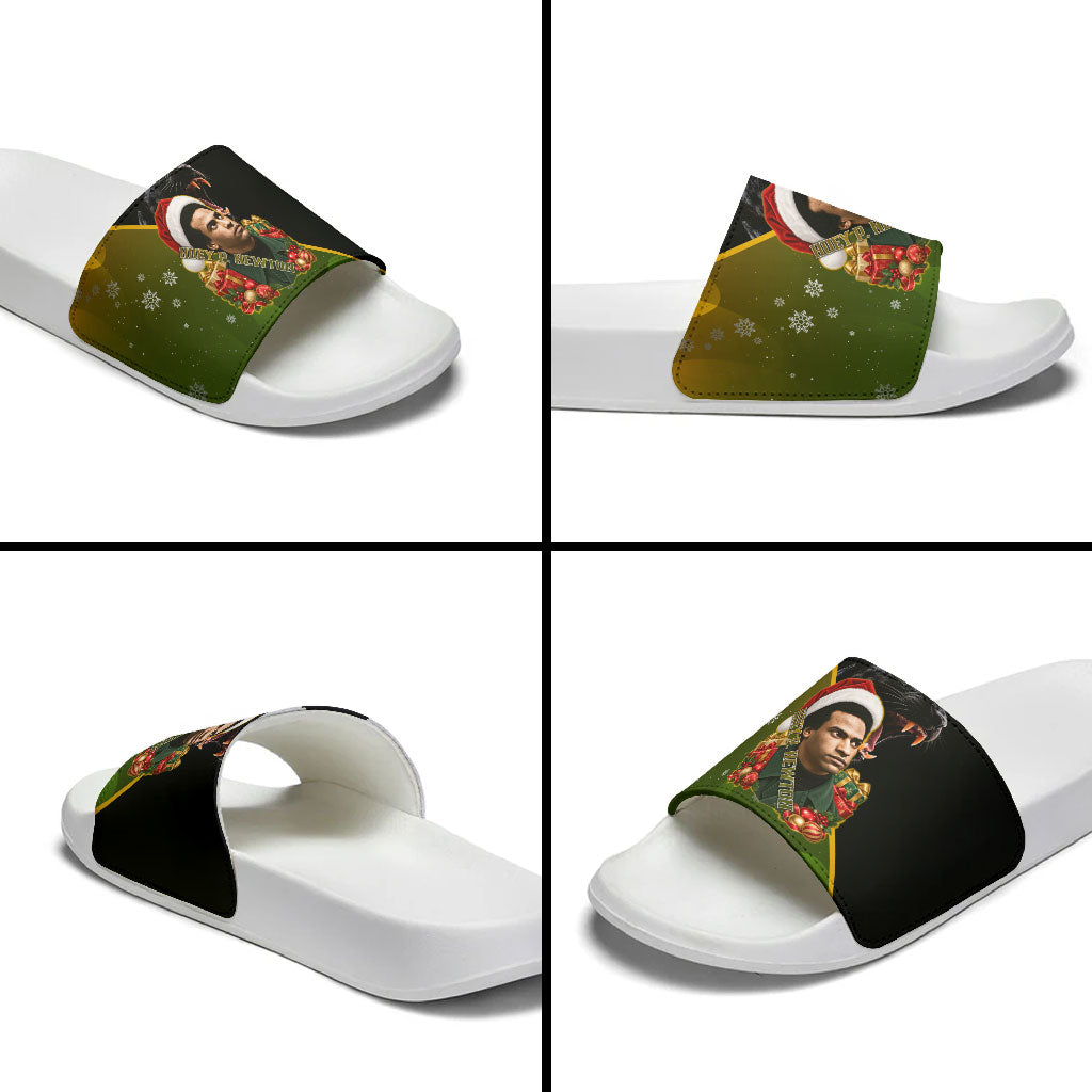 Huey P. Newton Black Panther Christmas Slide Sandals Black History Civil Rights Festive Holiday Art
