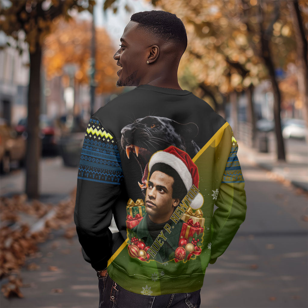 Huey P. Newton Black Panther Christmas Sweatshirt Black History Civil Rights Festive Holiday Art