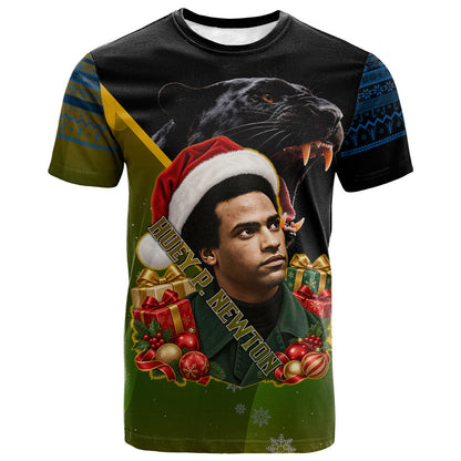Huey P. Newton Black Panther Christmas T shirt Black History Civil Rights Festive Holiday Art